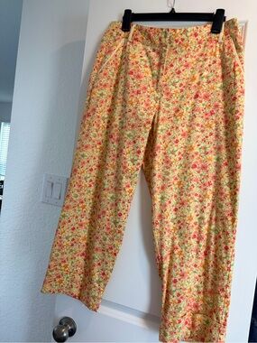 Talbots Yellow Floral Capri Pants with Pink & Green Accents